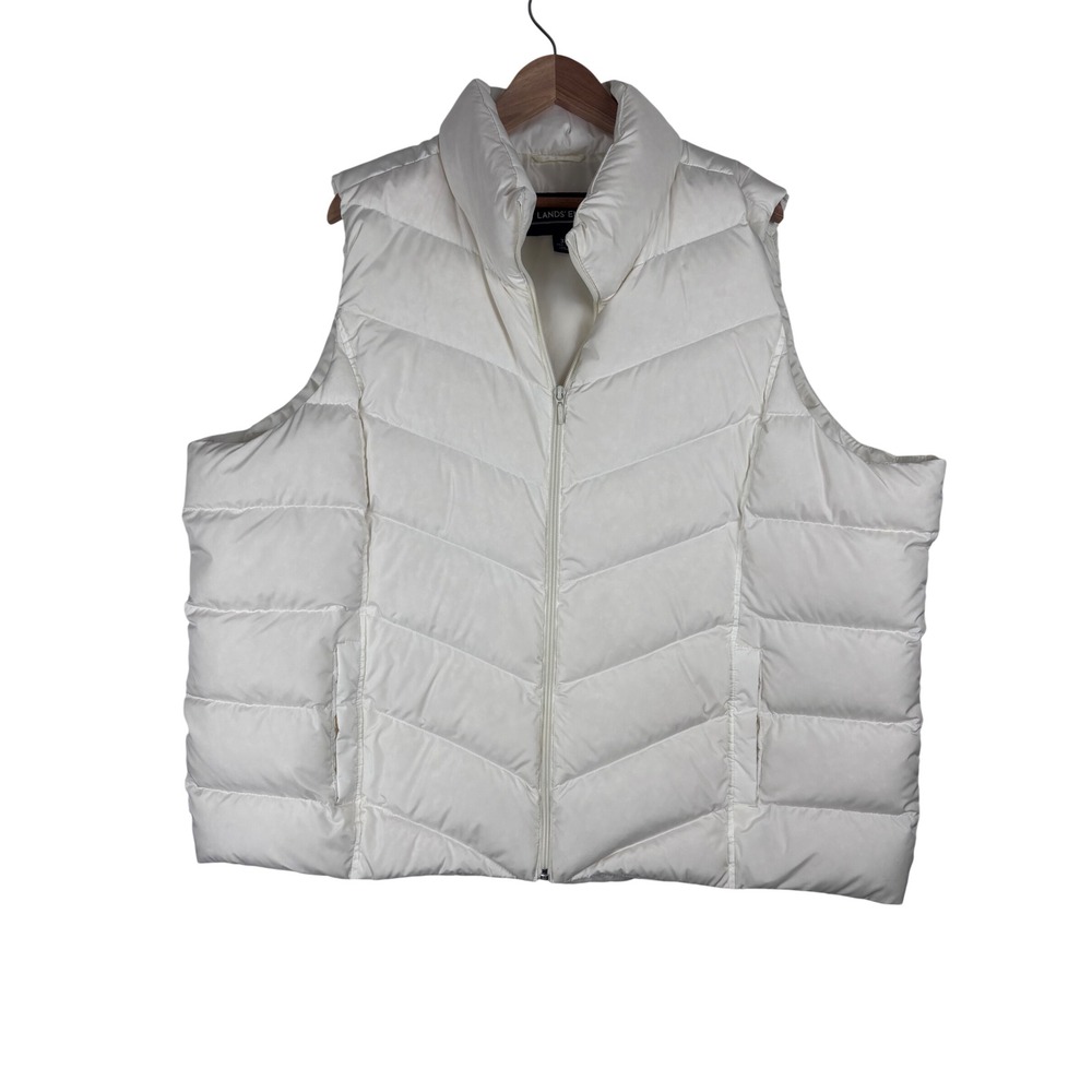 Lands' End Puffer Vest Size 3X Plus White Down Insulated Quilted Winter Gilet